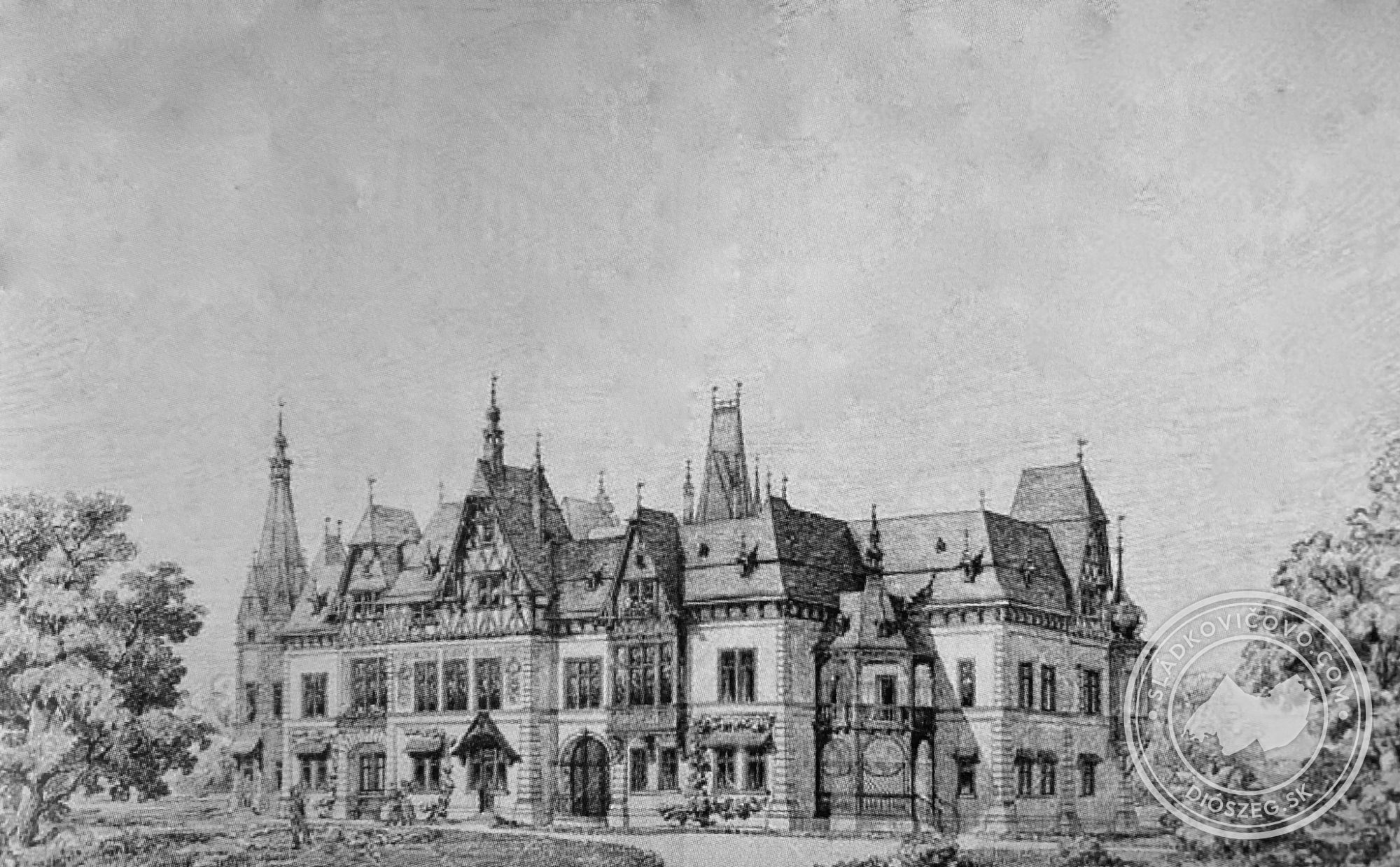 A kastély tervezője, Franz von Neumann által készített rajz az 1884-1885 körüli időszakból.